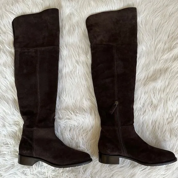 Aquatalia Nita Over The Knee High Boots Suede Leather Block Heel Flat Waterproof