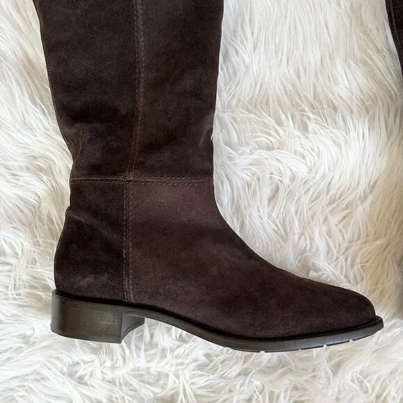 Aquatalia Nita Over The Knee High Boots Suede Leather Block Heel Flat Waterproof