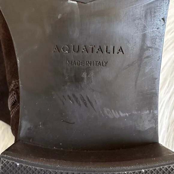 Aquatalia Nita Over The Knee High Boots Suede Leather Block Heel Flat Waterproof