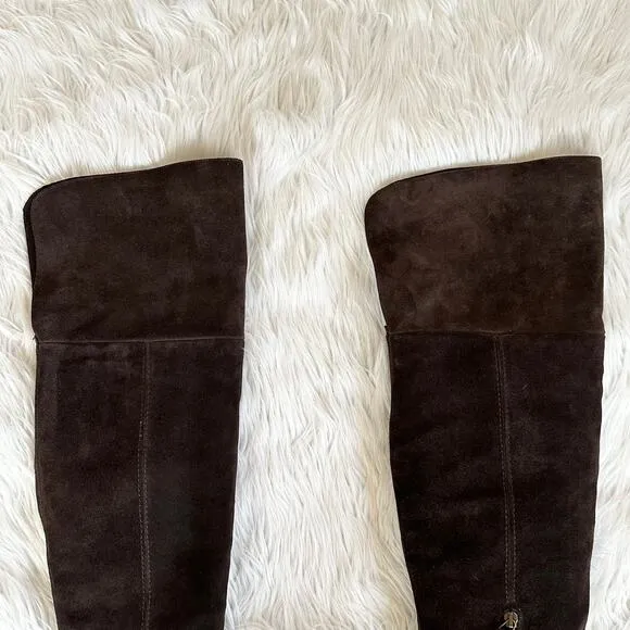 Aquatalia Nita Over The Knee High Boots Suede Leather Block Heel Flat Waterproof