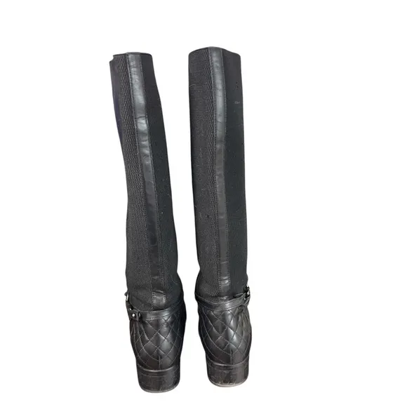 Aquatalia Oralie Black Knee-High Stretch Leather Riding Boots Side Zip Quilted 8