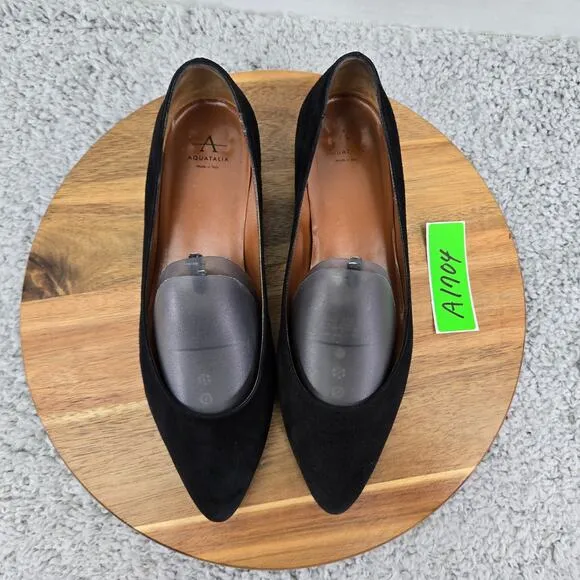 Aquatalia Penina Black Suede Pointy Toe Casual Lifestyle Slip On Flats Womens 8