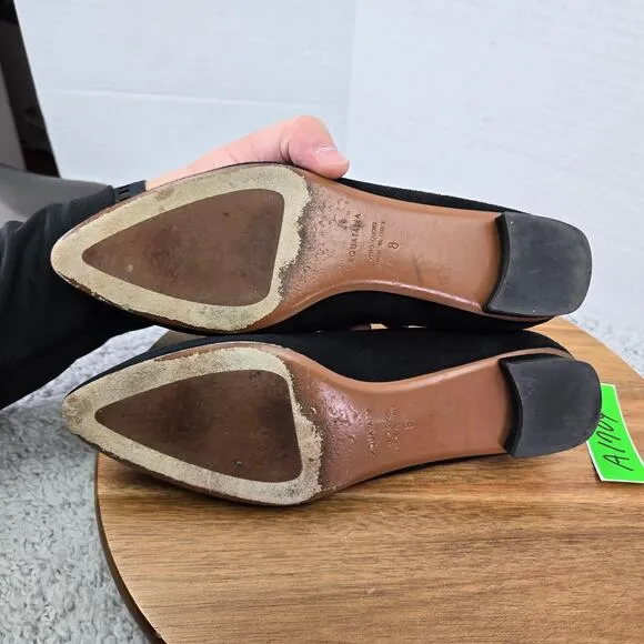 Aquatalia Penina Black Suede Pointy Toe Casual Lifestyle Slip On Flats Womens 8