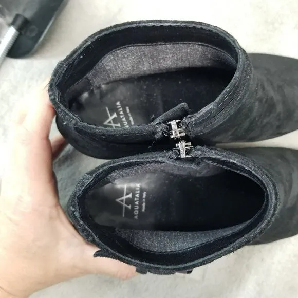 Aquatalia Shoes Womens Size 7 Black Suede Side Zip Ankle Boots