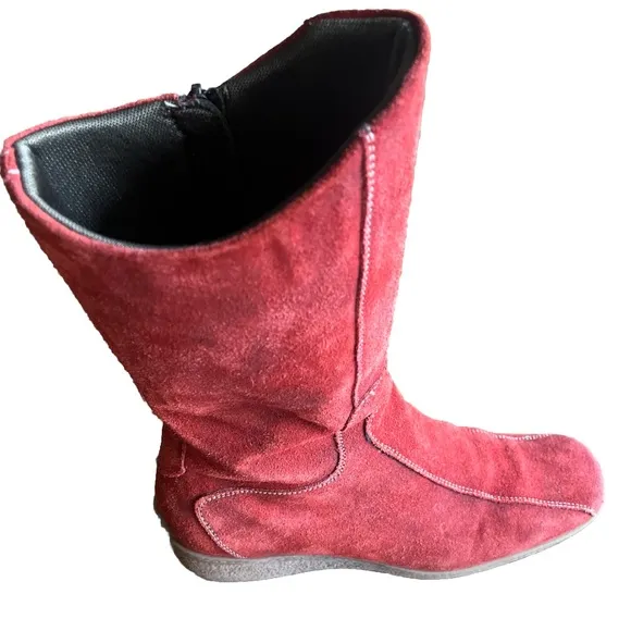 Aquatalia Wedge Boots Red Suede Side Zip Mid Calf Size 7.5