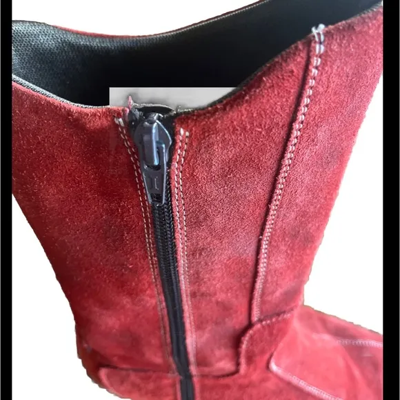 Aquatalia Wedge Boots Red Suede Side Zip Mid Calf Size 7.5