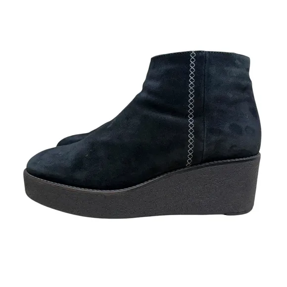 Aquatalia Womens Vina Platform Wedge Bootie Suede Black Side Zip Comfort Size 8