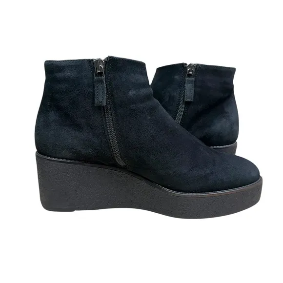 Aquatalia Womens Vina Platform Wedge Bootie Suede Black Side Zip Comfort Size 8