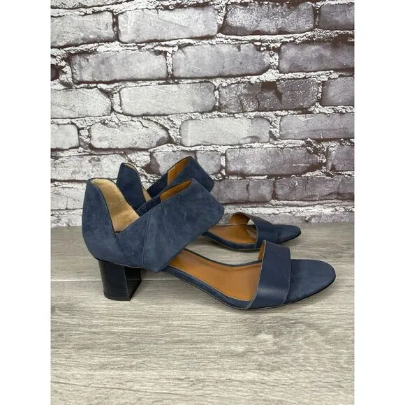 Aquatalia Blue Suede Leather Ankle Strap Heel Open Sandals Women Sz 11M US/42EU
