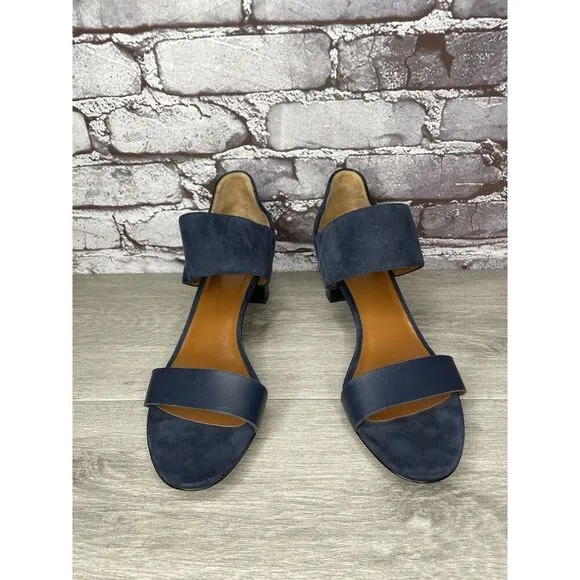 Aquatalia Blue Suede Leather Ankle Strap Heel Open Sandals Women Sz 11M US/42EU