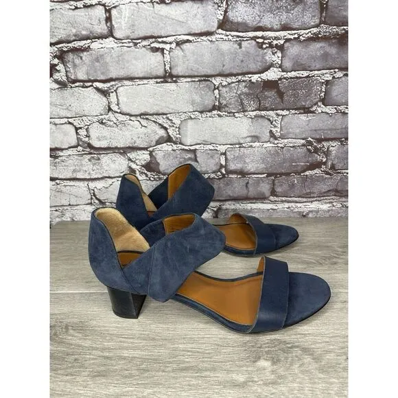 Aquatalia Blue Suede Leather Ankle Strap Heel Open Sandals Women Sz 11M US/42EU