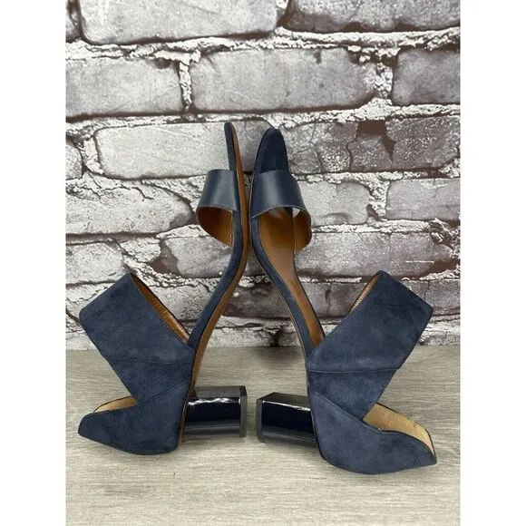 Aquatalia Blue Suede Leather Ankle Strap Heel Open Sandals Women Sz 11M US/42EU