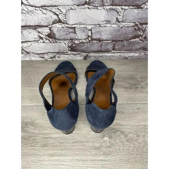 Aquatalia Blue Suede Leather Ankle Strap Heel Open Sandals Women Sz 11M US/42EU