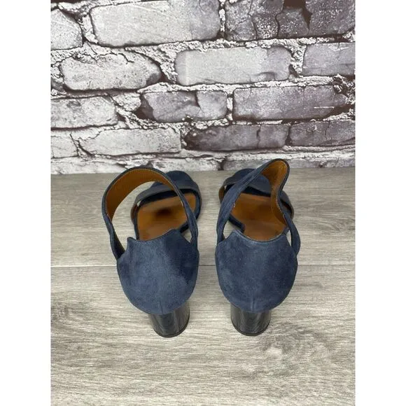 Aquatalia Blue Suede Leather Ankle Strap Heel Open Sandals Women Sz 11M US/42EU