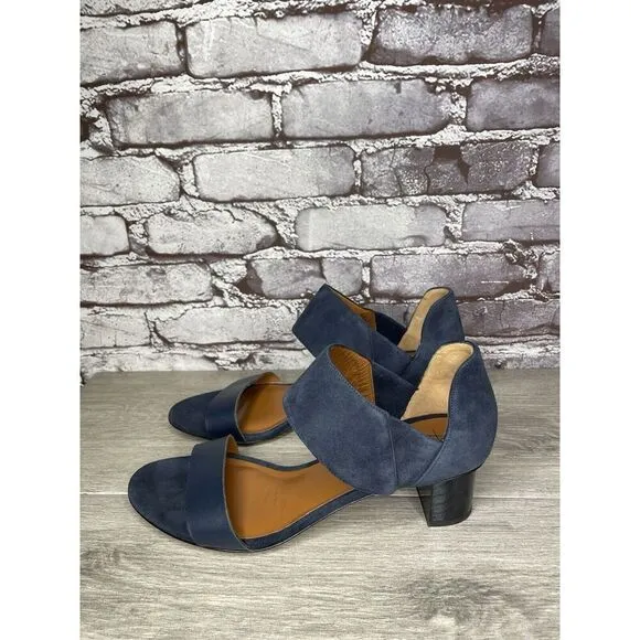 Aquatalia Blue Suede Leather Ankle Strap Heel Open Sandals Women Sz 11M US/42EU