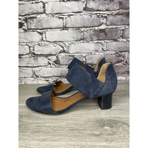 Aquatalia Blue Suede Leather Ankle Strap Heel Open Sandals Women Sz 11M US/42EU