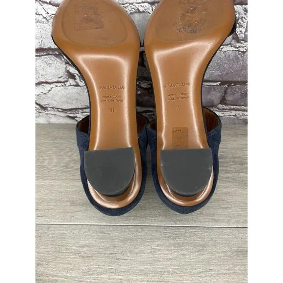 Aquatalia Blue Suede Leather Ankle Strap Heel Open Sandals Women Sz 11M US/42EU