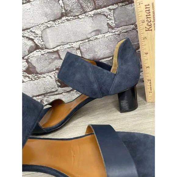 Aquatalia Blue Suede Leather Ankle Strap Heel Open Sandals Women Sz 11M US/42EU