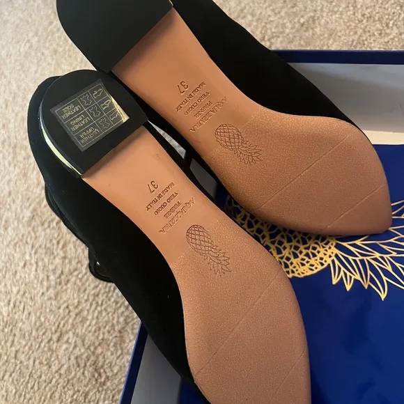 Aquazurra Belgravia Black Suede Lace Up Flats 37