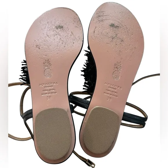 ✨AQUAZZURA✨FIRENZE Fringe Thong Flat Sandals