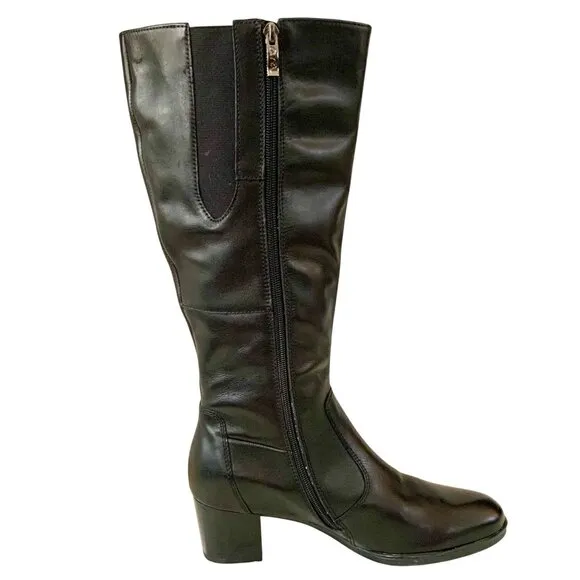Ara Ohara High Soft Knee-High Comfort Calf Leather Boots Black 9.5 Zip Side
