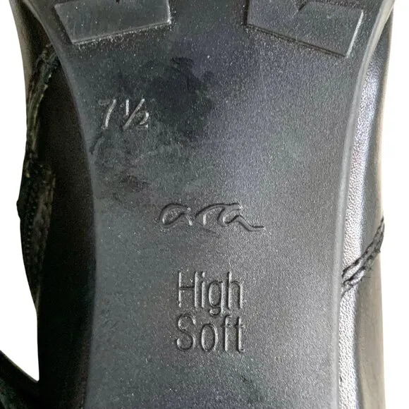Ara Ohara High Soft Knee-High Comfort Calf Leather Boots Black 9.5 Zip Side