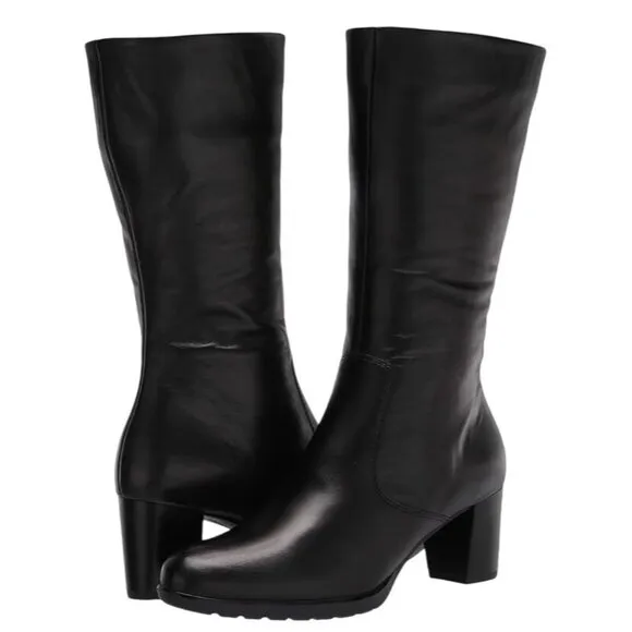Ara Ohara High Soft Knee-High Comfort Calf Leather Boots Black 9.5 Zip Side