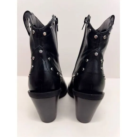 Arezzo Boots Size 9B Black Leather Block Heel Studded Booties Side Zip NEW
