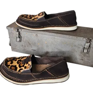 Ariat Hair On Chocolate Leopard Cruiser Suede Slip-on Western Flats Wmn's Sz 8.5