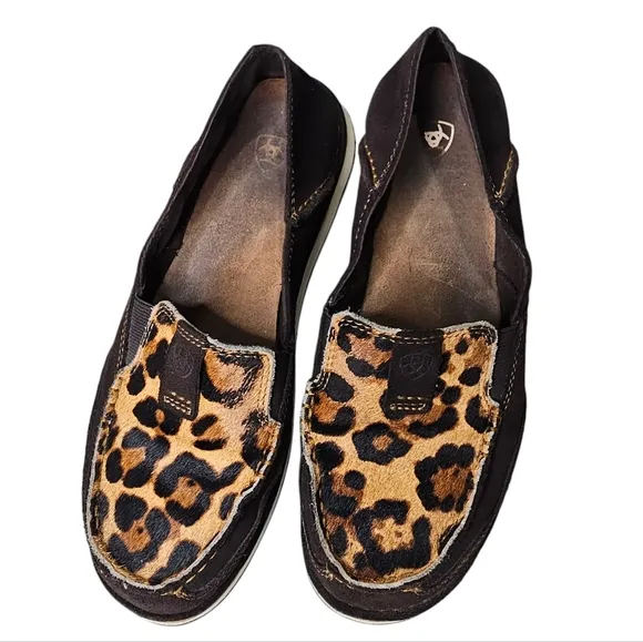 Ariat Hair On Chocolate Leopard Cruiser Suede Slip-on Western Flats Wmn's Sz 8.5