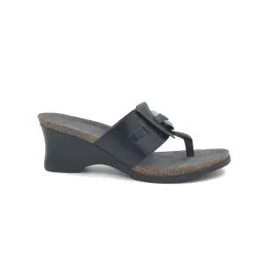 ARIAT Silver Ring Flare Wedge Black Leather Sandal Size 8.5