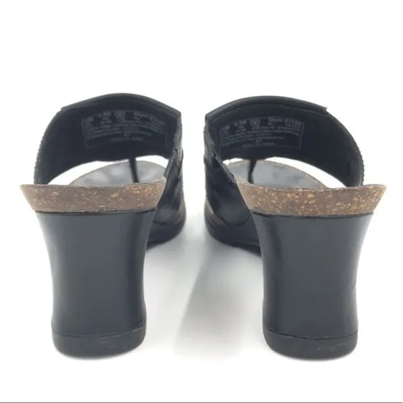 ARIAT Silver Ring Flare Wedge Black Leather Sandal Size 8.5