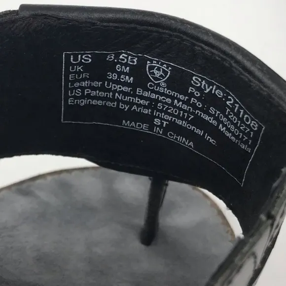 ARIAT Silver Ring Flare Wedge Black Leather Sandal Size 8.5