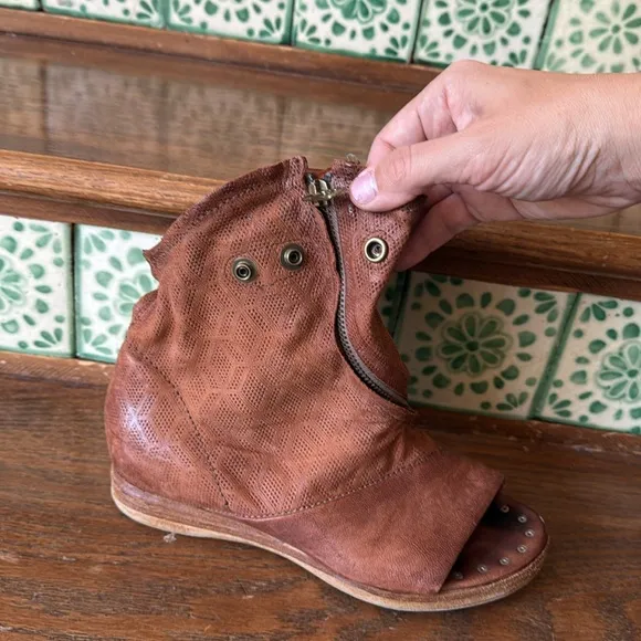 AS98 brown wedge zipper sandals size 38 or 7.5-8