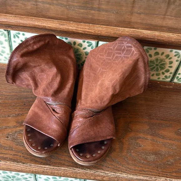 AS98 brown wedge zipper sandals size 38 or 7.5-8