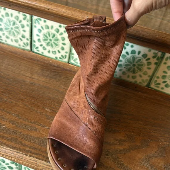 AS98 brown wedge zipper sandals size 38 or 7.5-8