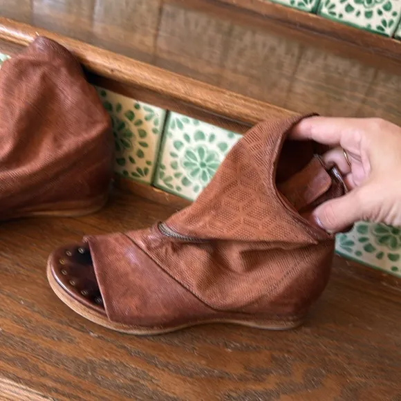 AS98 brown wedge zipper sandals size 38 or 7.5-8