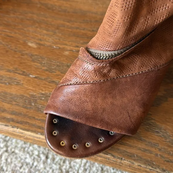 AS98 brown wedge zipper sandals size 38 or 7.5-8