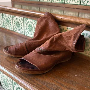 AS98 brown wedge zipper sandals size 38 or 7.5-8