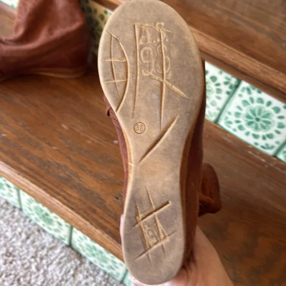 AS98 brown wedge zipper sandals size 38 or 7.5-8