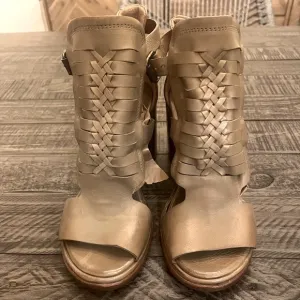 A.S.98 clay (grayish green) peep toe sandals NEW sz 37 soft leather Italy no box