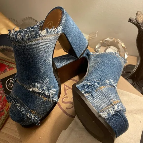 ASH Maui Slide Platform Sandals in Blue Denim Size 6 New in Box