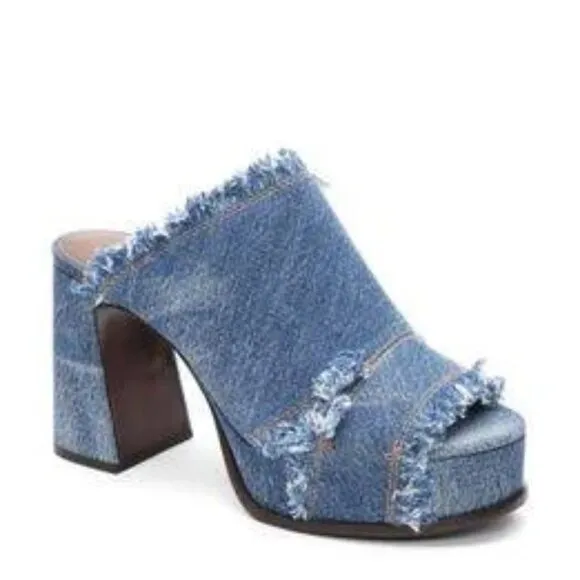 ASH Maui Slide Platform Sandals in Blue Denim Size 6 New in Box