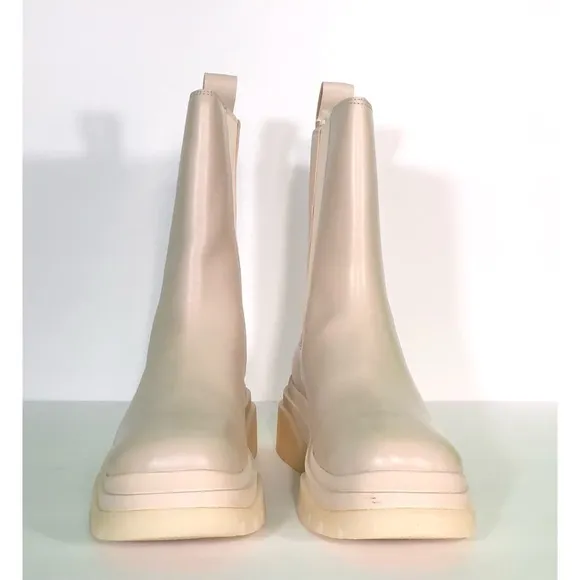 ASH Women's Leather Cream Beige Platform Combat Chelsea Boots Size 39 US 9 NWT