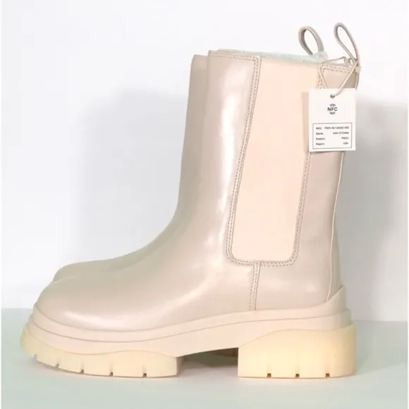 ASH Women's Leather Cream Beige Platform Combat Chelsea Boots Size 39 US 9 NWT