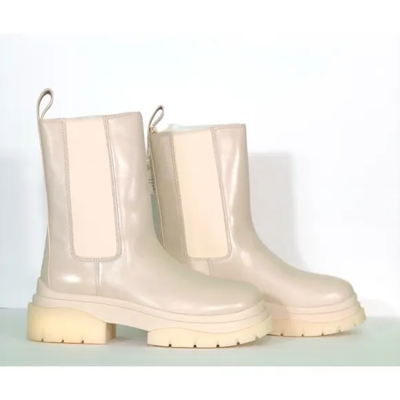ASH Women's Leather Cream Beige Platform Combat Chelsea Boots Size 39 US 9 NWT