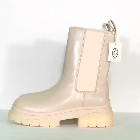 ASH Women's Leather Cream Beige Platform Combat Chelsea Boots Size 39 US 9 NWT