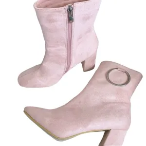 ASOS Koi Pink Suede Mod Side Zip Ankle Boots Size 6