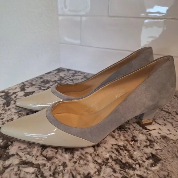 a. testoni Gray Olive  Suede patent leather Flats Italy size 35.5