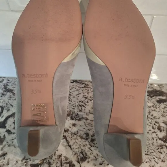 a. testoni Gray Olive  Suede patent leather Flats Italy size 35.5